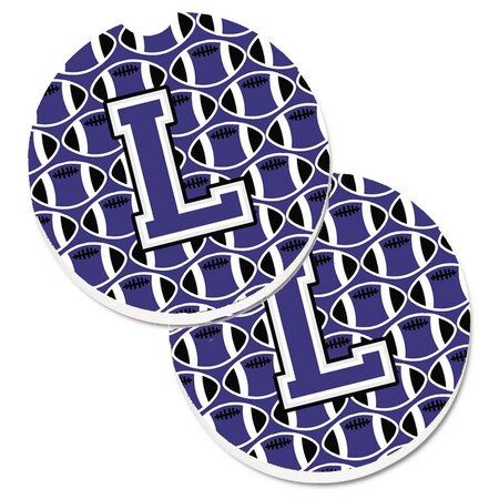 Carolines Treasures Letter L Football Purple and White Set of 2 Cup Holder Car Coaster CJ1068-LCARC